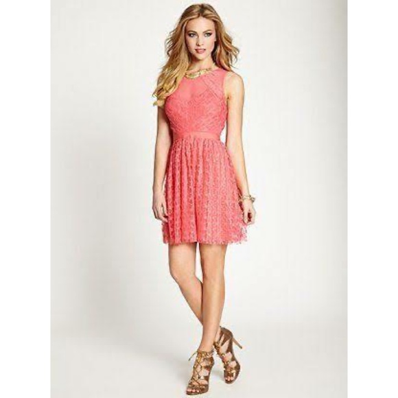 GUESS Coral Crinkle Lace Dress - Picture 2 of 6